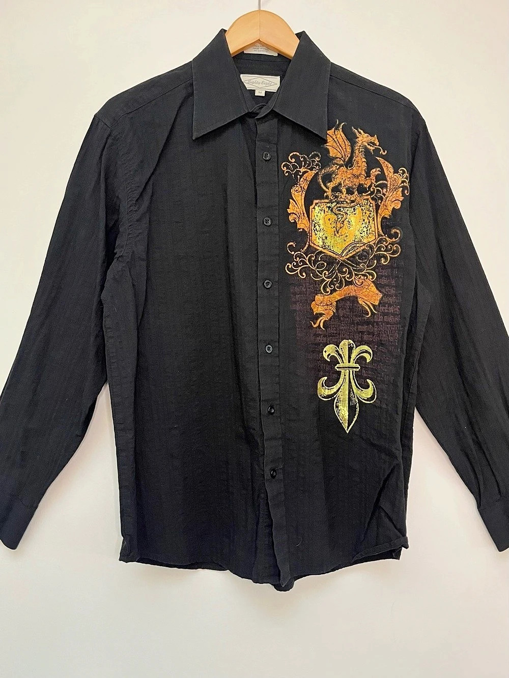 Vintage Eighty Eight Y2K Dragon Fleur-de-Lis Graphic Button-Down Shirt - Size M